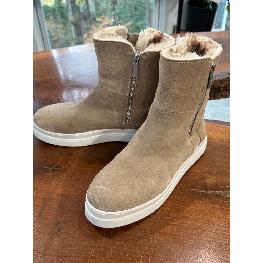 J/Slides NYC Faux Fur Lined Zip Ankle Boots Taupe 9M